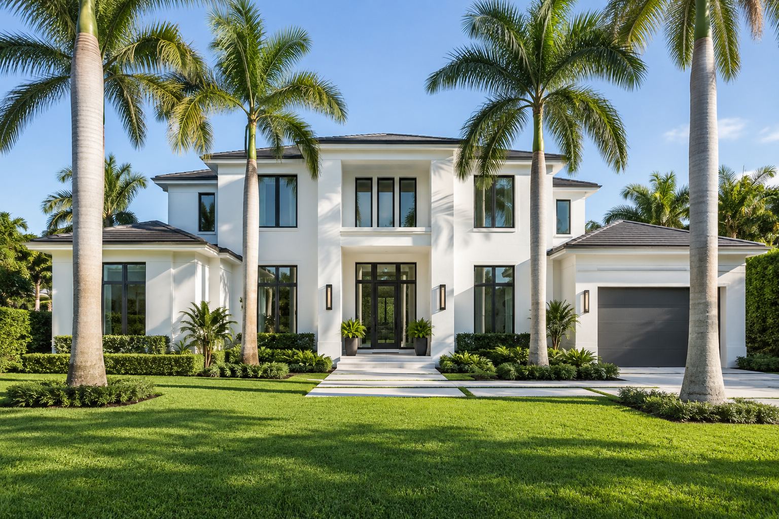 A South Florida home with palms, illustrative
